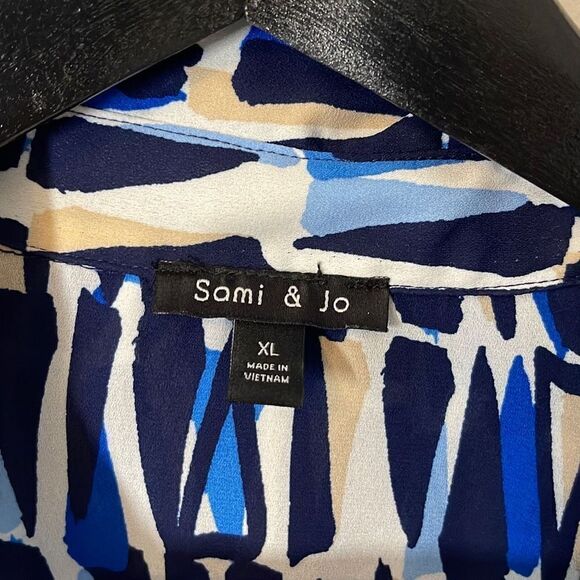 Sami & Jo Womens‎ Button Down Shirt Long Sleeve Top Geometric Abstract Blue XL - Picture 6 of 10